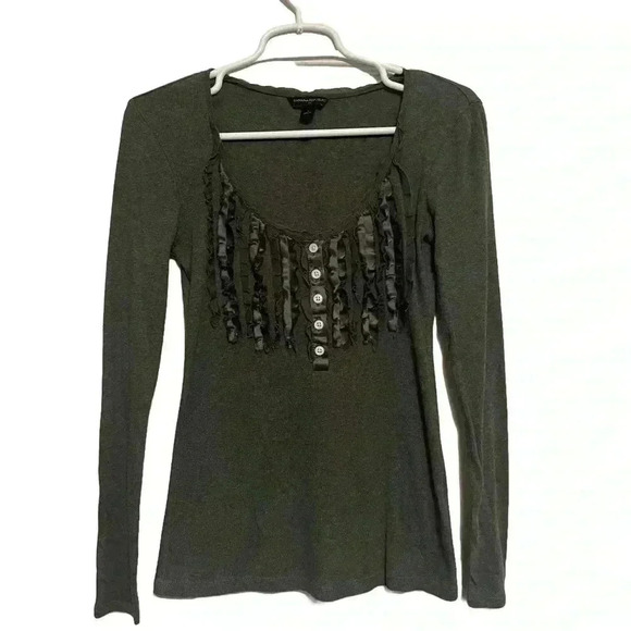 Banana Republic - Green ribbon front Long Sleeve Tee - Women’s Size S - Picture 1 of 6